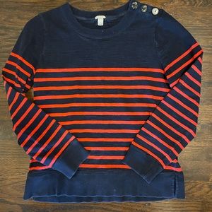 J Crew navy cotton top with red stripes M